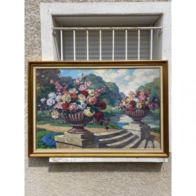 Large Still Life Painting Of Flowers