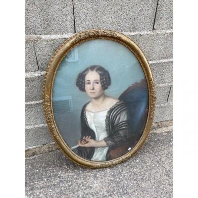 Portrait Of Woman Pastel XIX Century