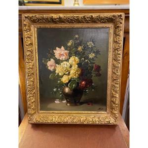 Bouquet Of Roses Signed Bouchez