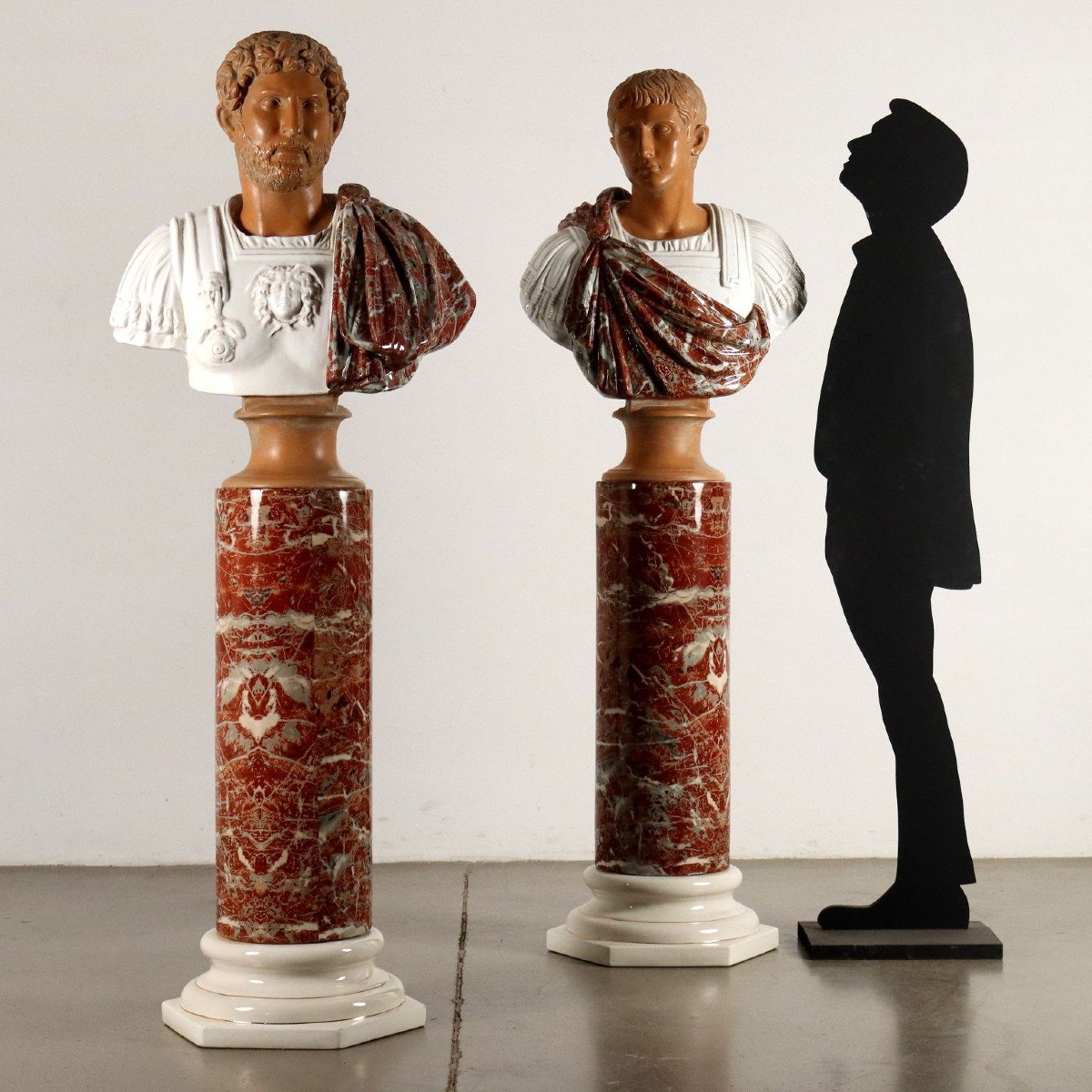 Coppia di Busti di Imperatori e Colonne in Ceramica Tommaso Barbi Italia Anni '70-photo-2