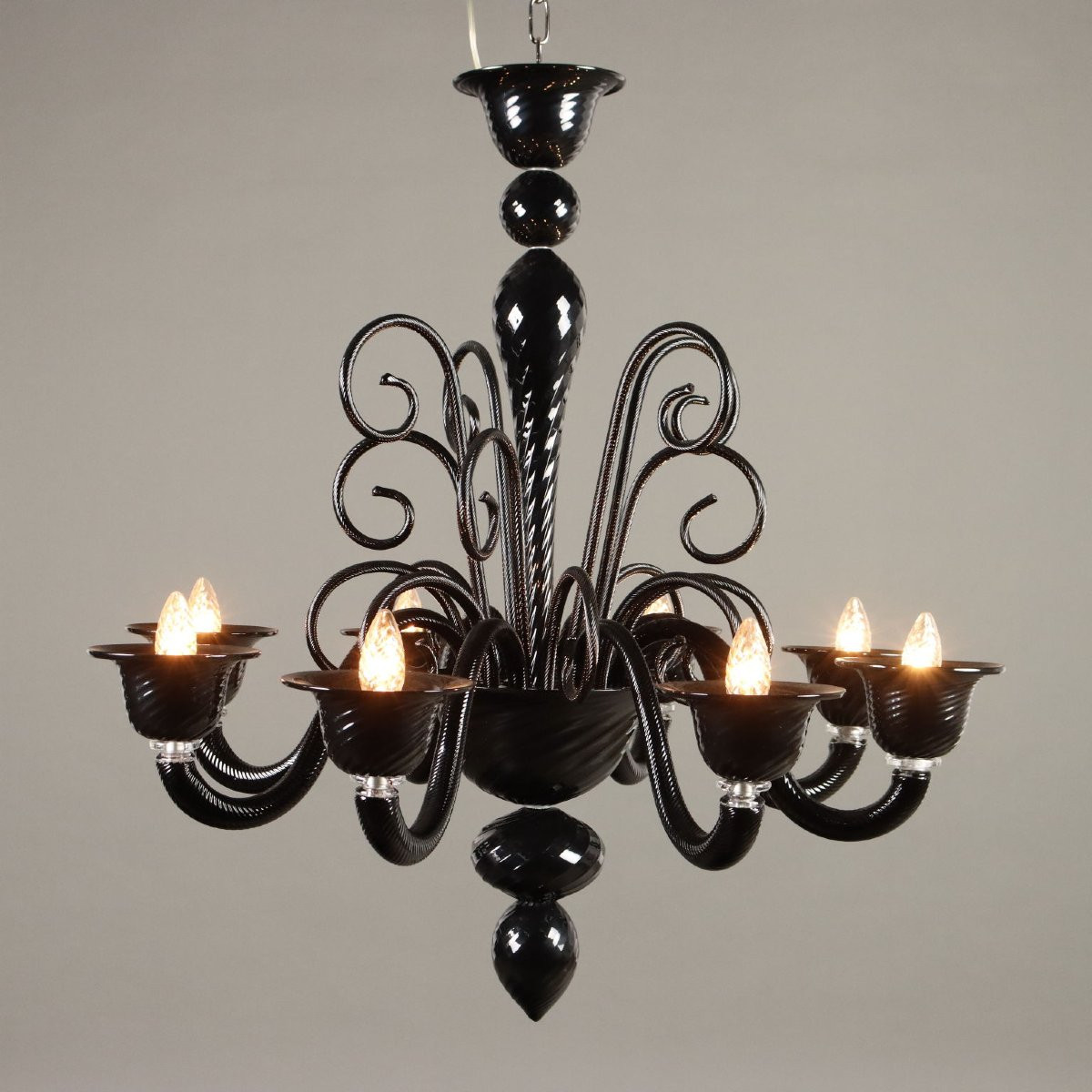 Lampadario in Vetro Nero Murano Anni 80-photo-3