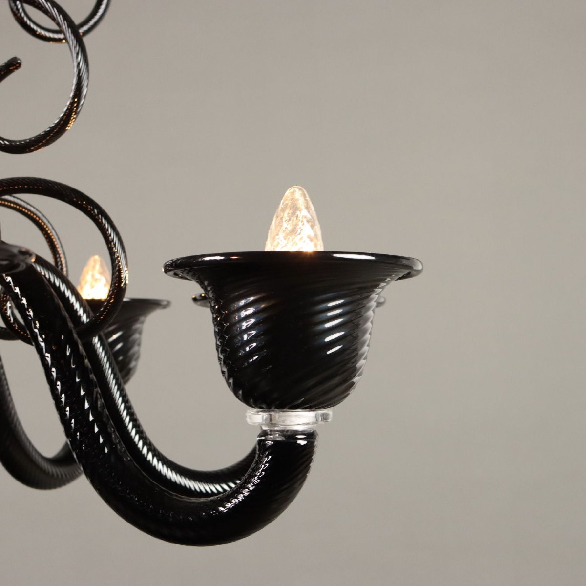 Lampadario in Vetro Nero Murano Anni 80-photo-1