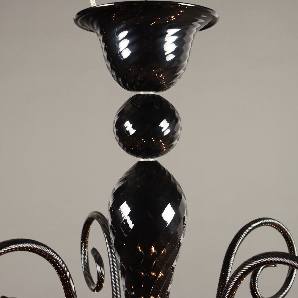 Lampadario in Vetro Nero Murano Anni 80-photo-3
