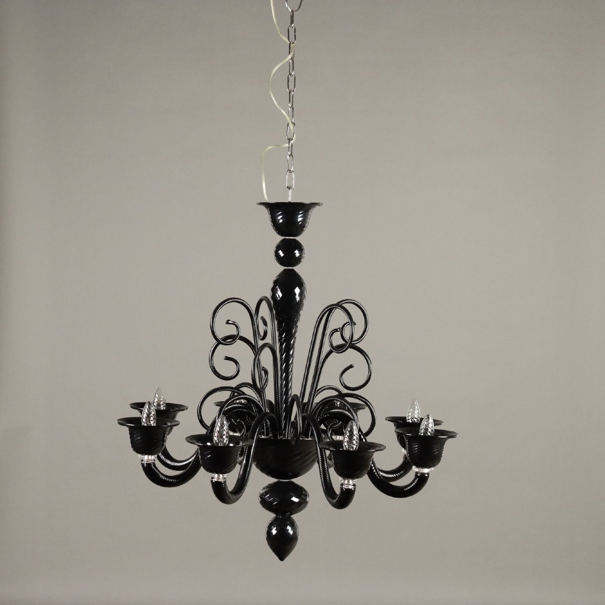 Lampadario in Vetro Nero Murano Anni 80-photo-5
