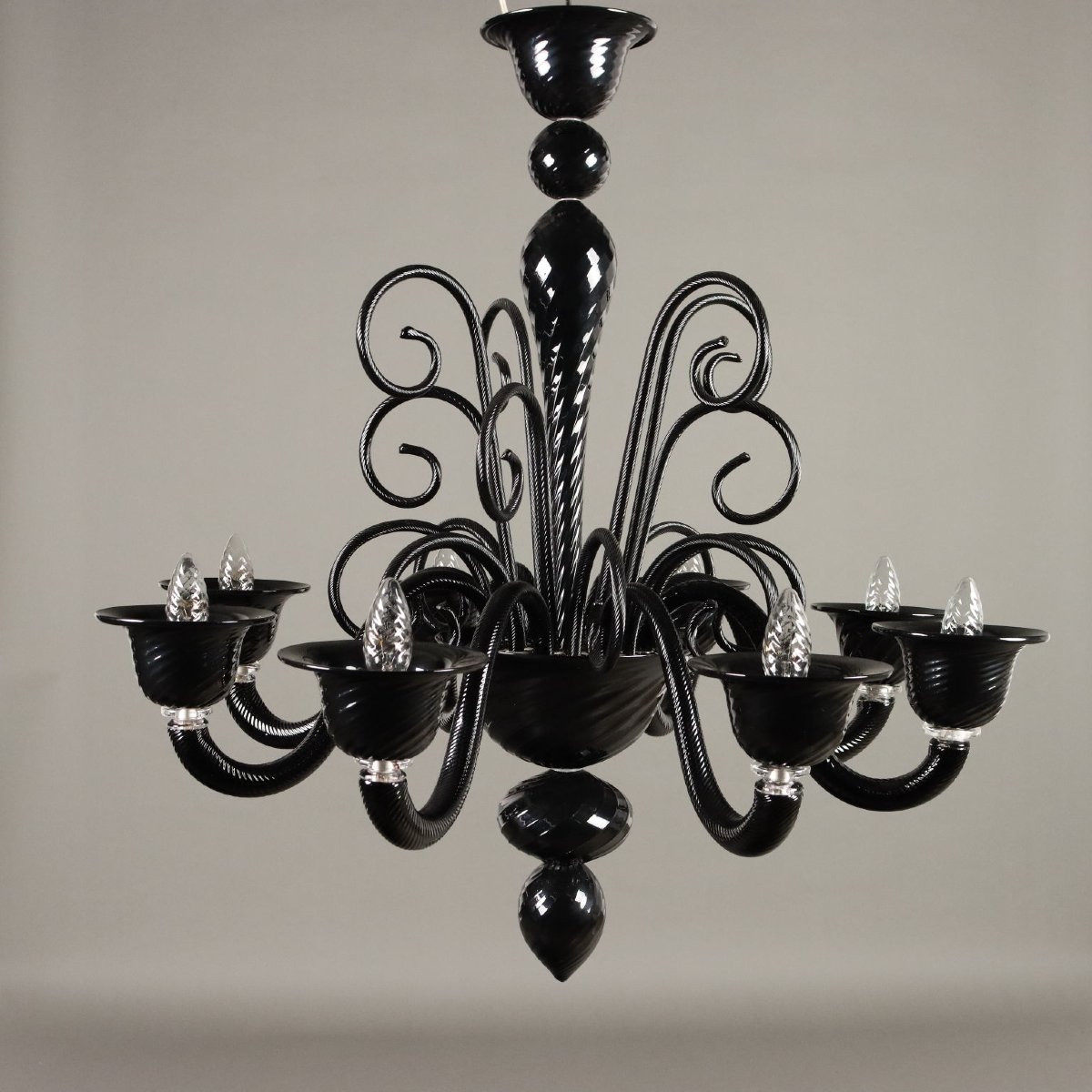 Lampadario in Vetro Nero Murano Anni 80-photo-6