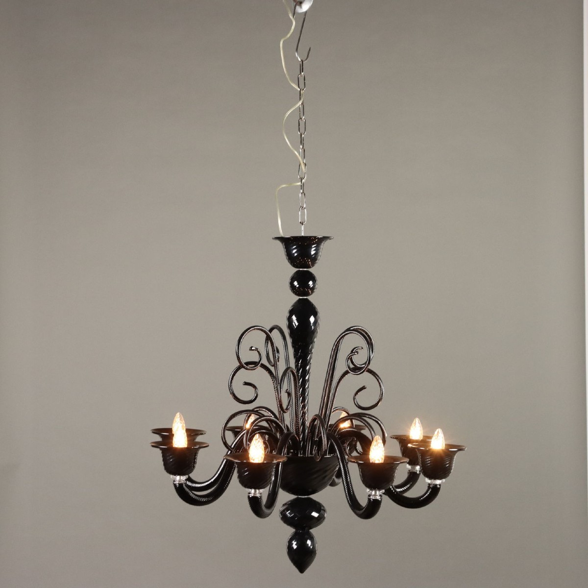 Lampadario in Vetro Nero Murano Anni 80