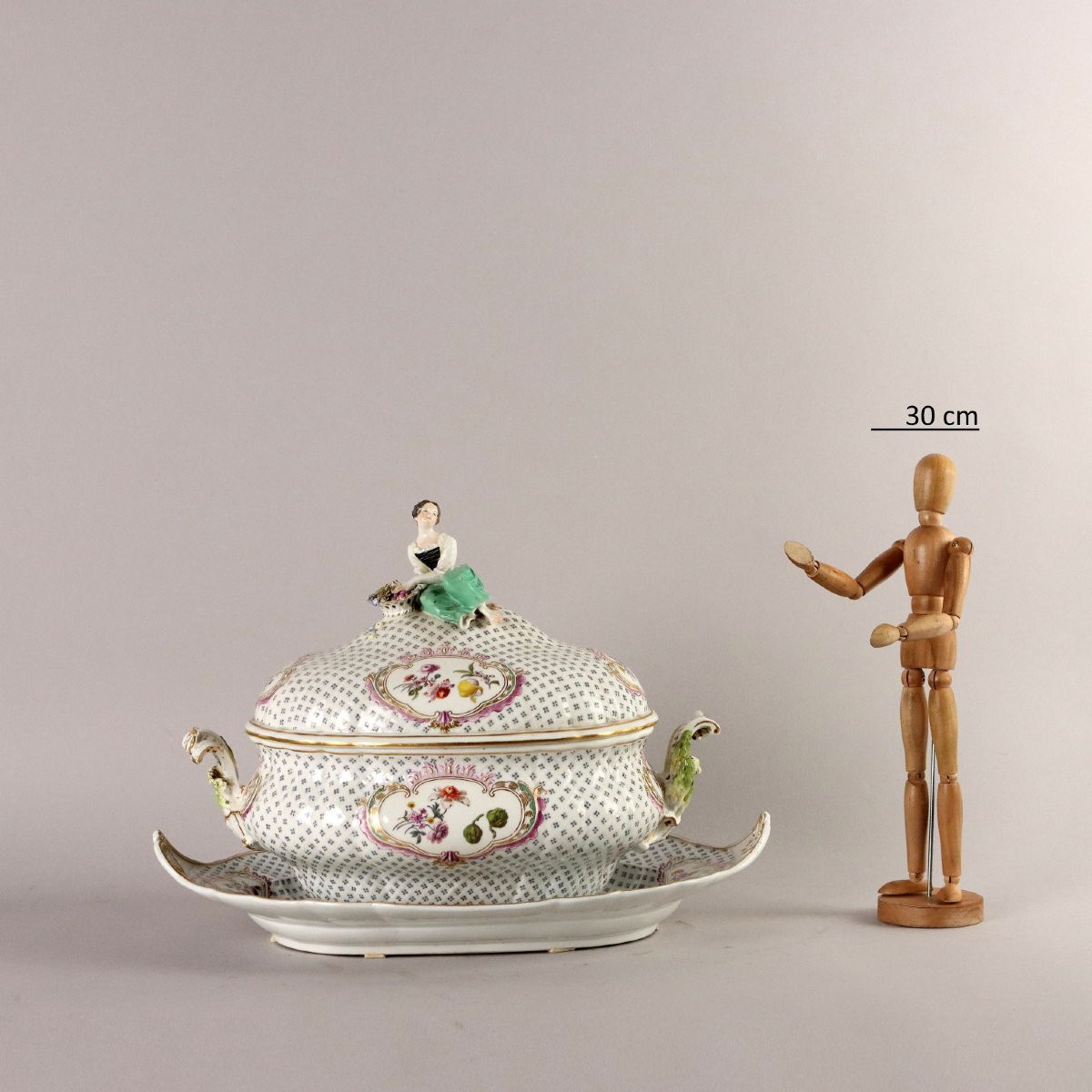 Zuppiera con Piatto in Porcellana di Meissen Germania Seconda Metà '800-photo-2