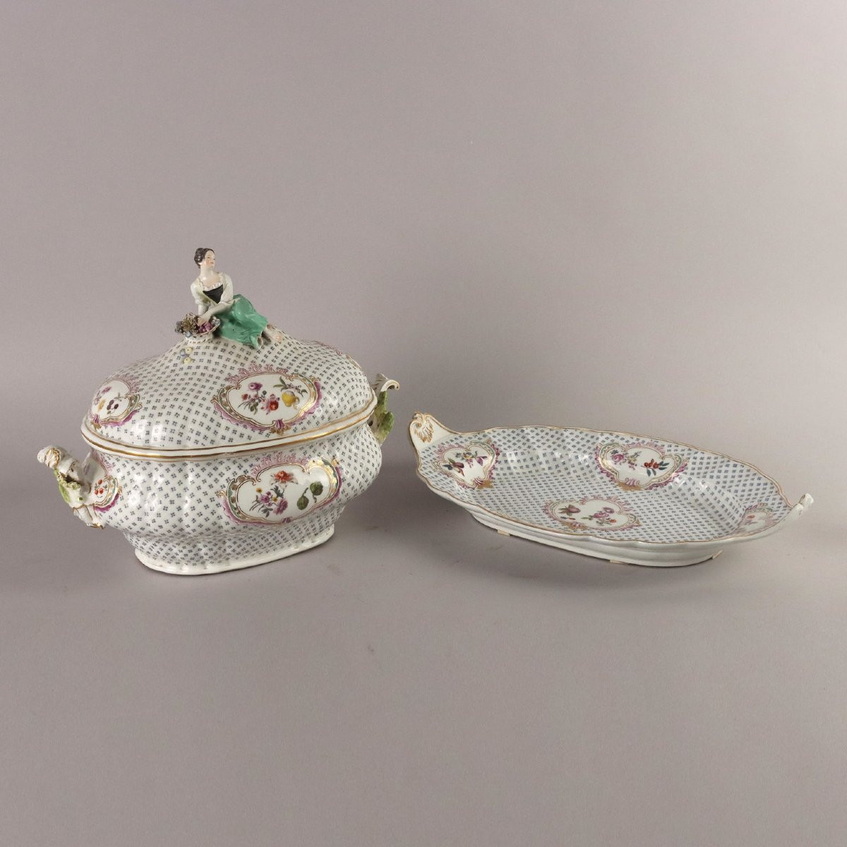 Zuppiera con Piatto in Porcellana di Meissen Germania Seconda Metà '800-photo-3