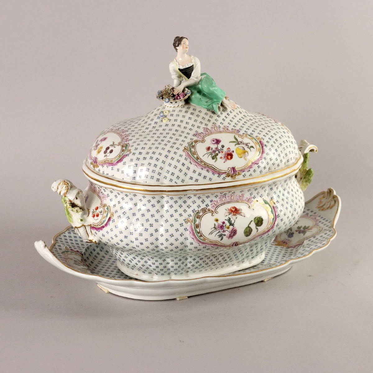Zuppiera con Piatto in Porcellana di Meissen Germania Seconda Metà '800
