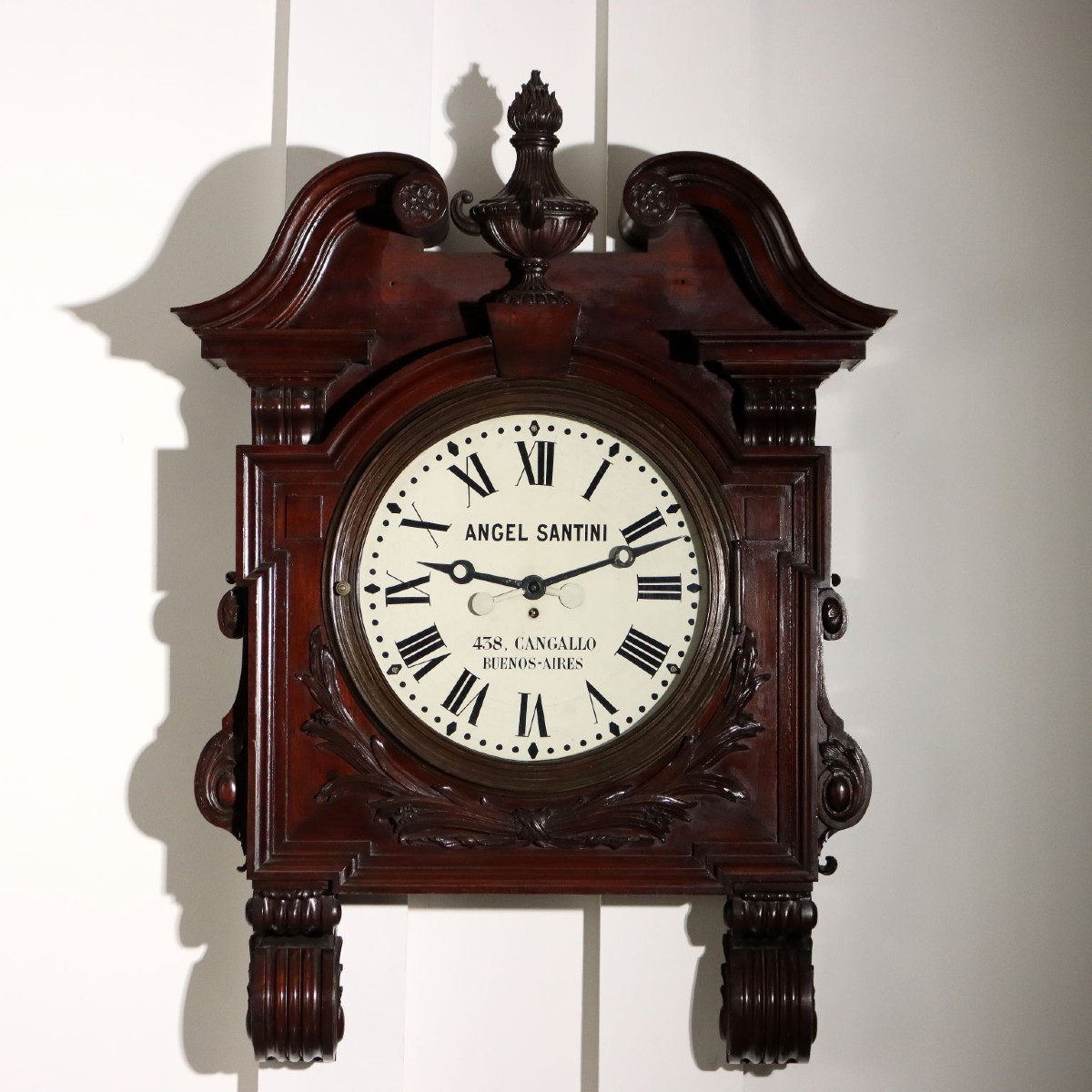 Grande Orologio Industrial in Mogano Argentina Fine XIX Secolo