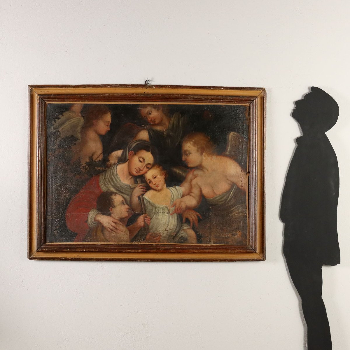 Madonna con Bambino San Giovannino e Angeli Dipinto del XVII secolo Olio su tela-photo-2
