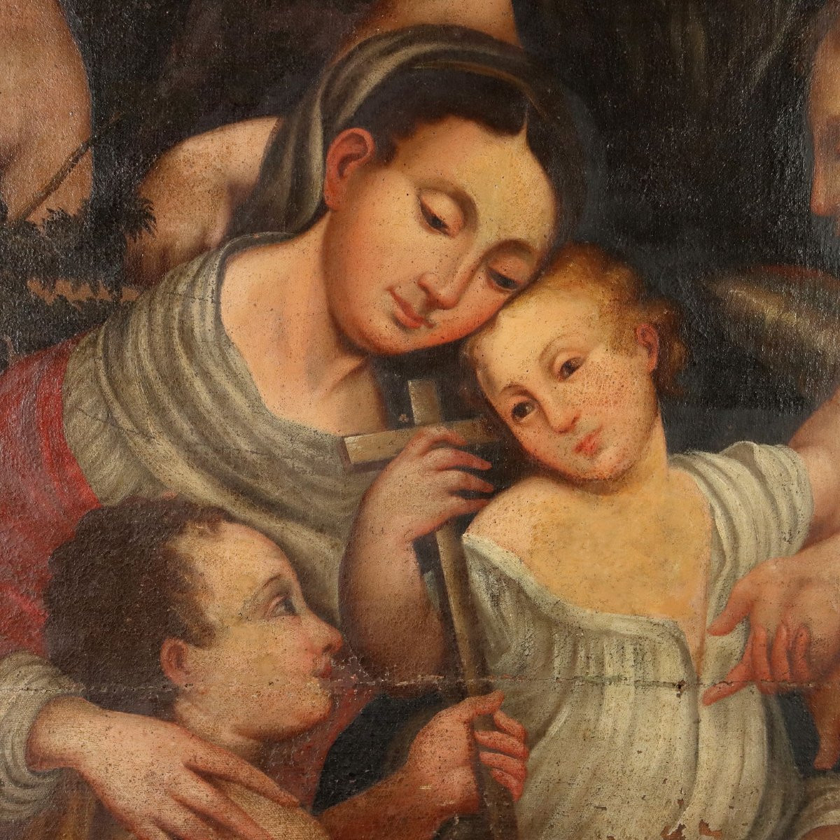 Madonna con Bambino San Giovannino e Angeli Dipinto del XVII secolo Olio su tela-photo-3