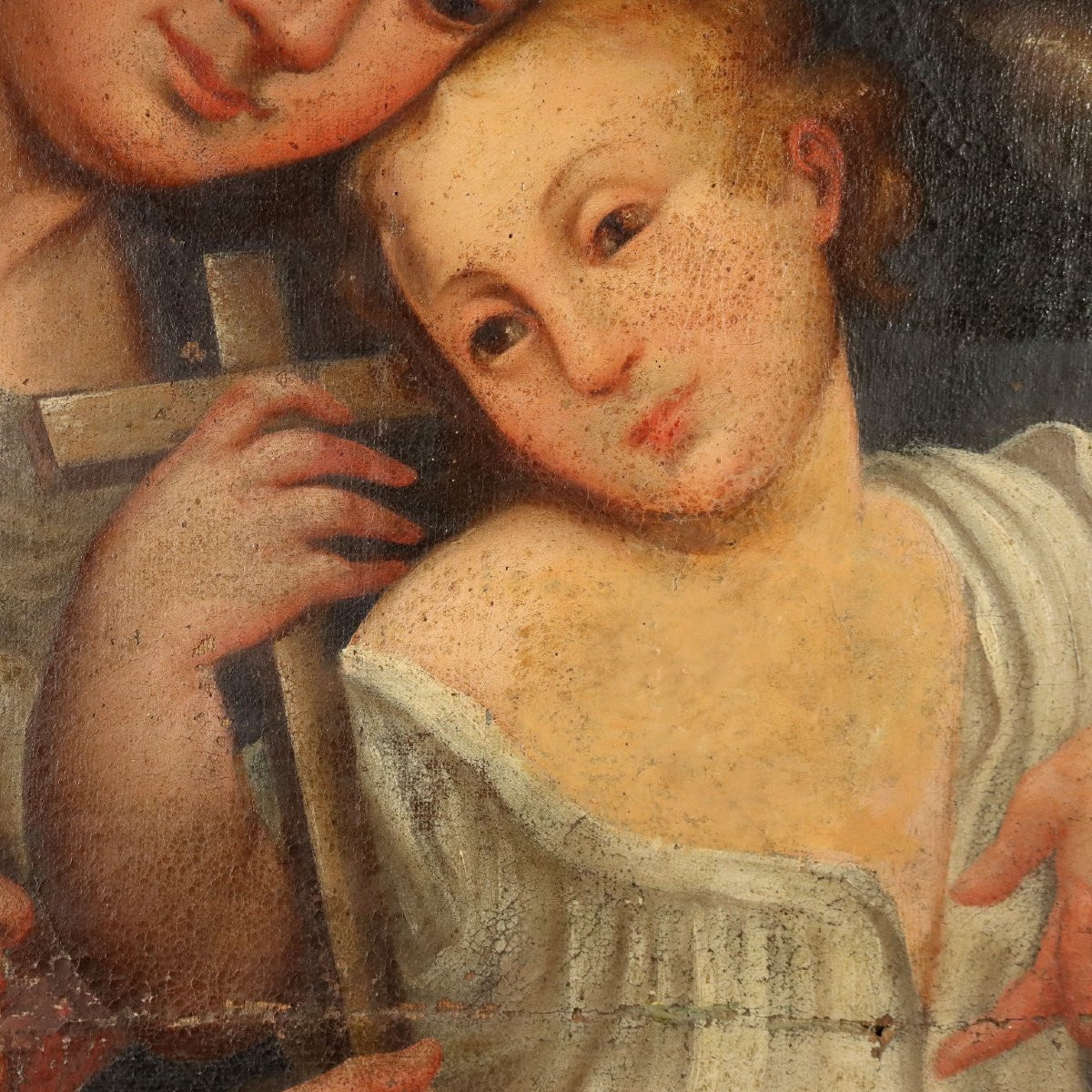 Madonna con Bambino San Giovannino e Angeli Dipinto del XVII secolo Olio su tela-photo-1