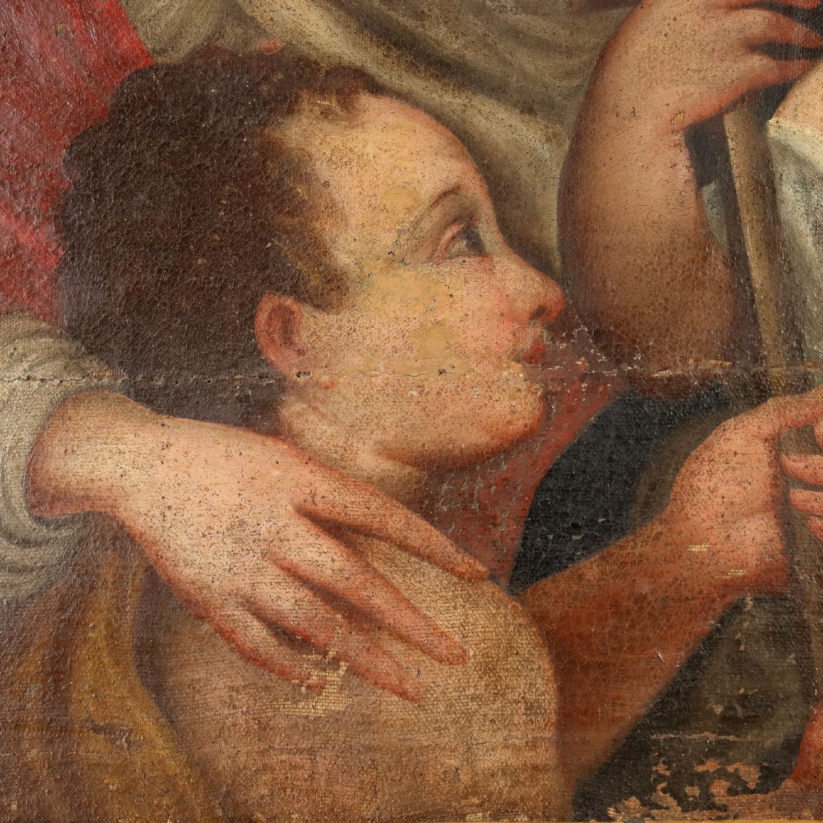 Madonna con Bambino San Giovannino e Angeli Dipinto del XVII secolo Olio su tela-photo-2