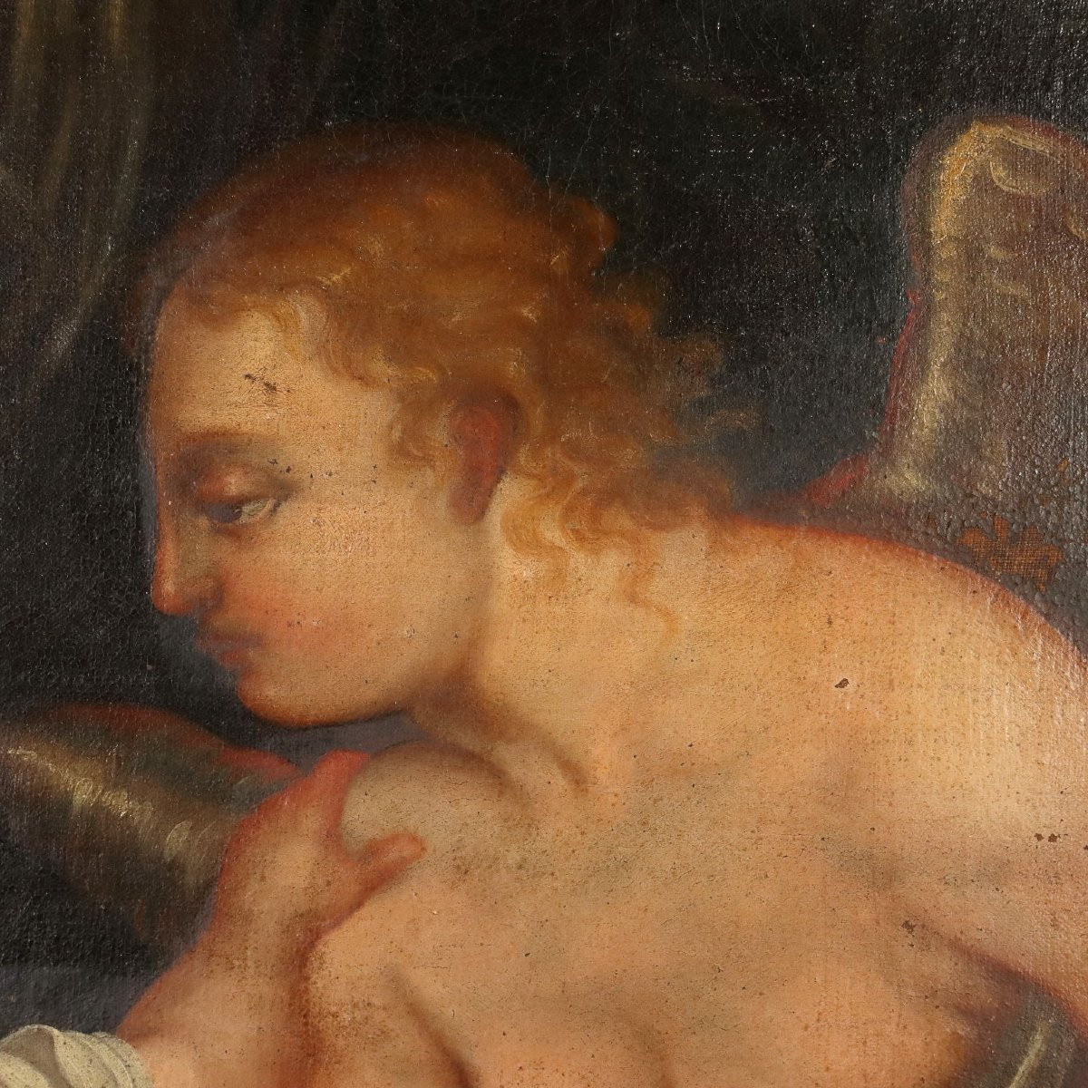 Madonna con Bambino San Giovannino e Angeli Dipinto del XVII secolo Olio su tela-photo-3