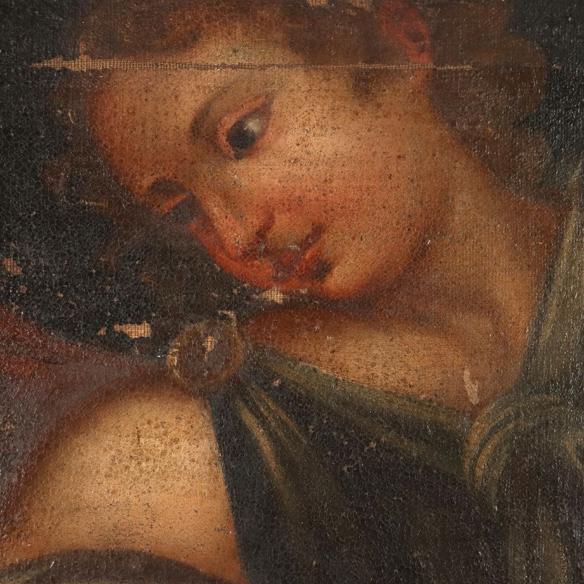 Madonna con Bambino San Giovannino e Angeli Dipinto del XVII secolo Olio su tela-photo-4