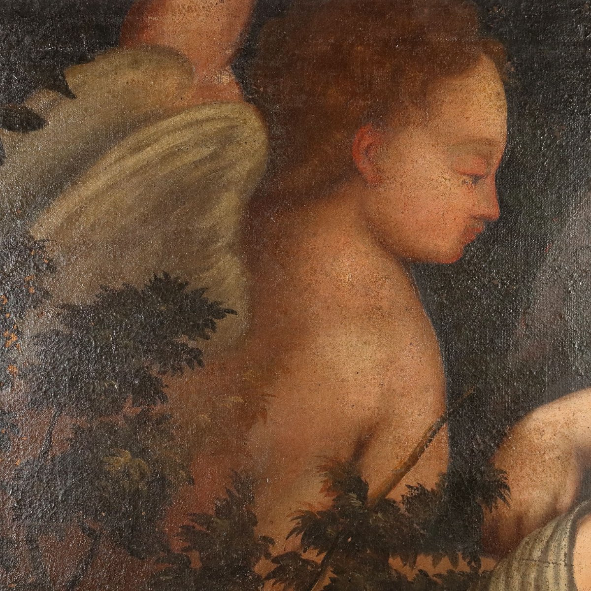 Madonna con Bambino San Giovannino e Angeli Dipinto del XVII secolo Olio su tela-photo-5