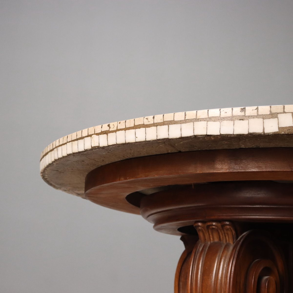 Tavolo Tondo con Piano in Mosaico Italia XIX Secol-photo-2