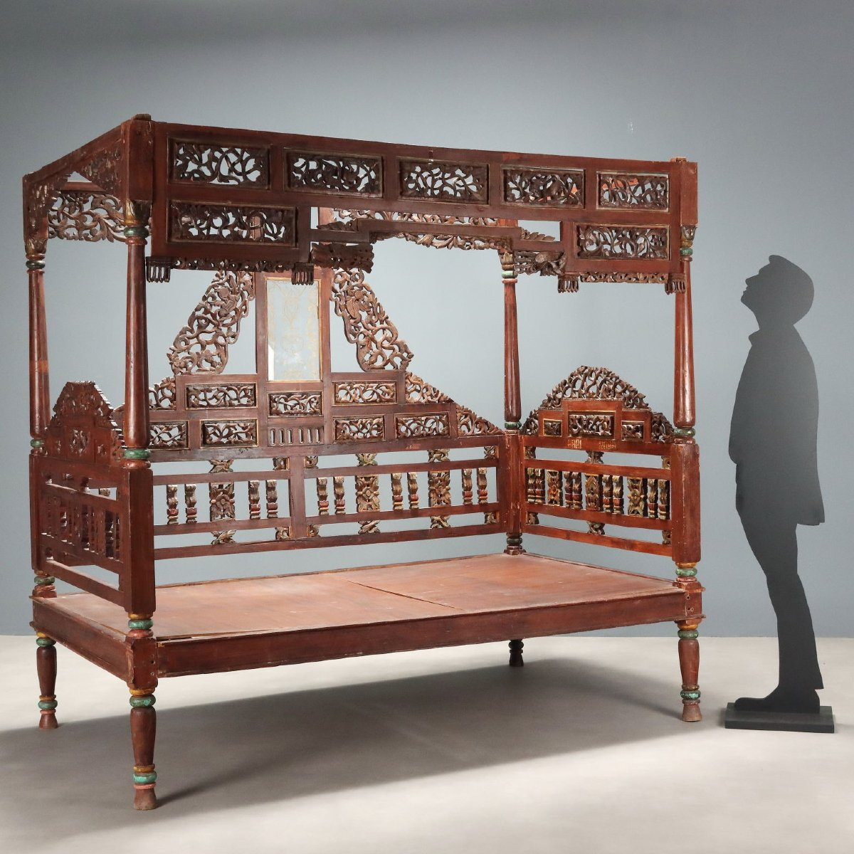 Letto a Baldacchino in Legno Esotico India Inizio XX Secolo-photo-2
