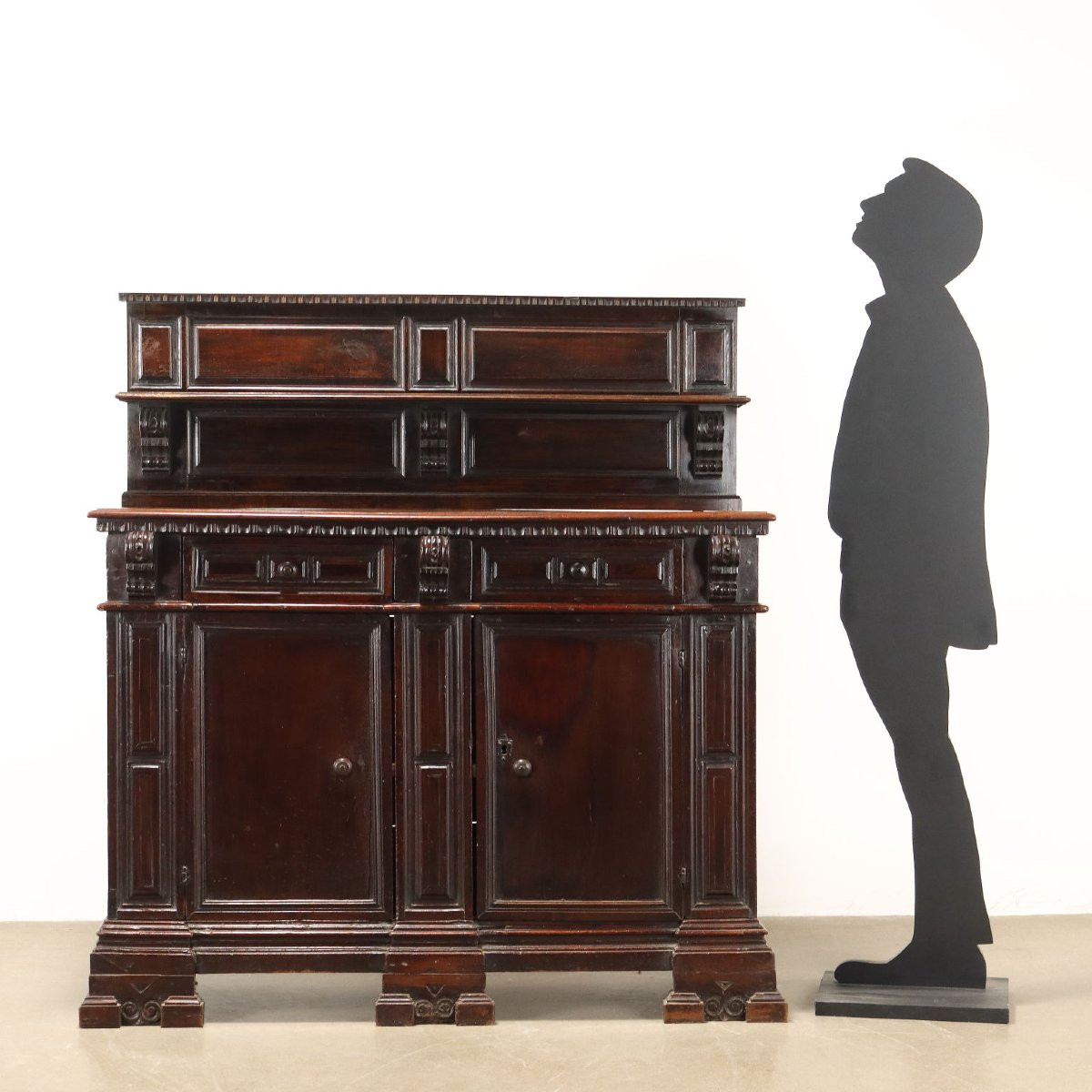 Credenza Barocca con Piattaia in Noce Piemonte Inizio XVIII Secolo-photo-2