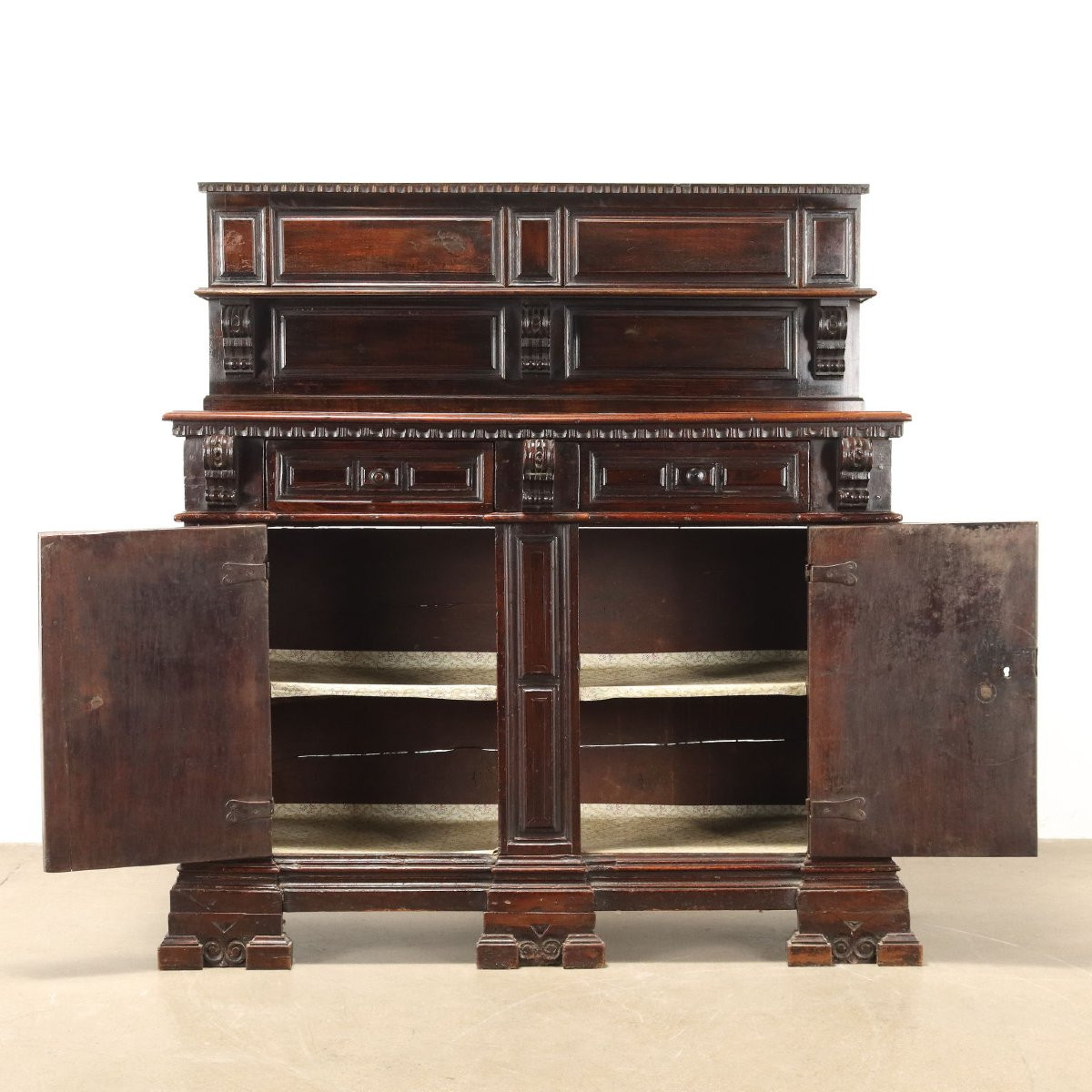 Credenza Barocca con Piattaia in Noce Piemonte Inizio XVIII Secolo-photo-3