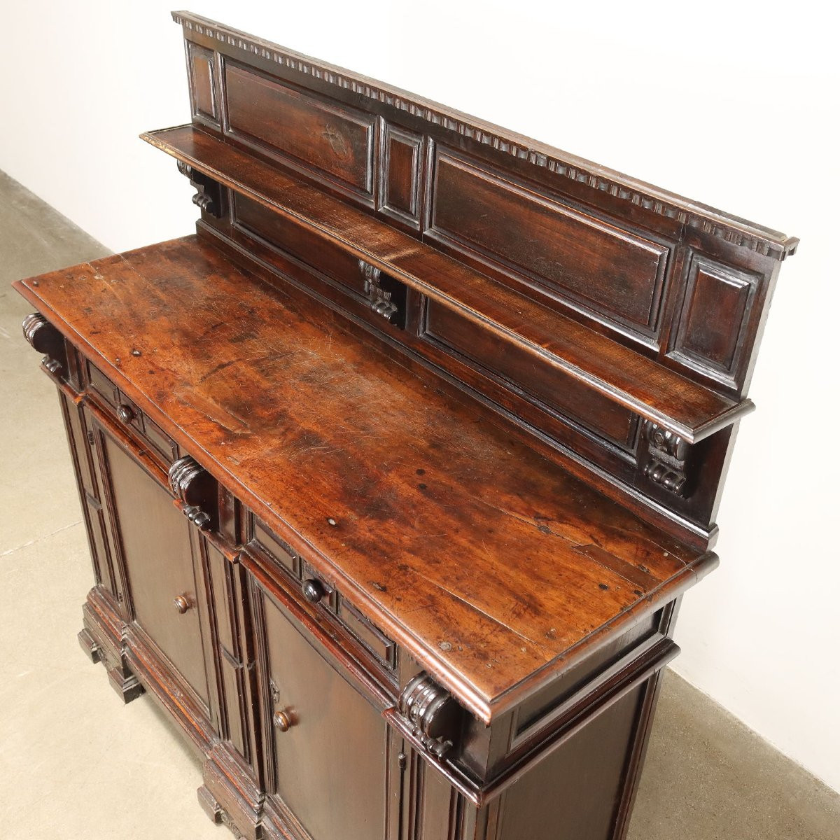 Credenza Barocca con Piattaia in Noce Piemonte Inizio XVIII Secolo-photo-4