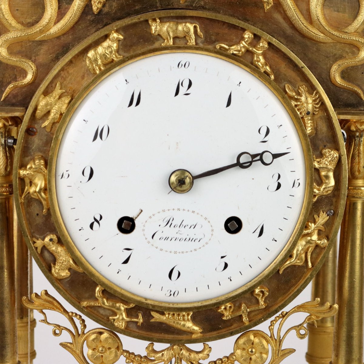 Orologio da Tavolo in Bronzo Dorato Robert & Courvoisier Francia Inizio XIX Secolo-photo-1
