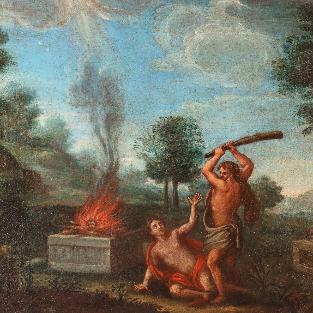 Dipinto Caino e Abele Olio su tela Scuola nord- italiana del XVII -XVIII secolo-photo-3