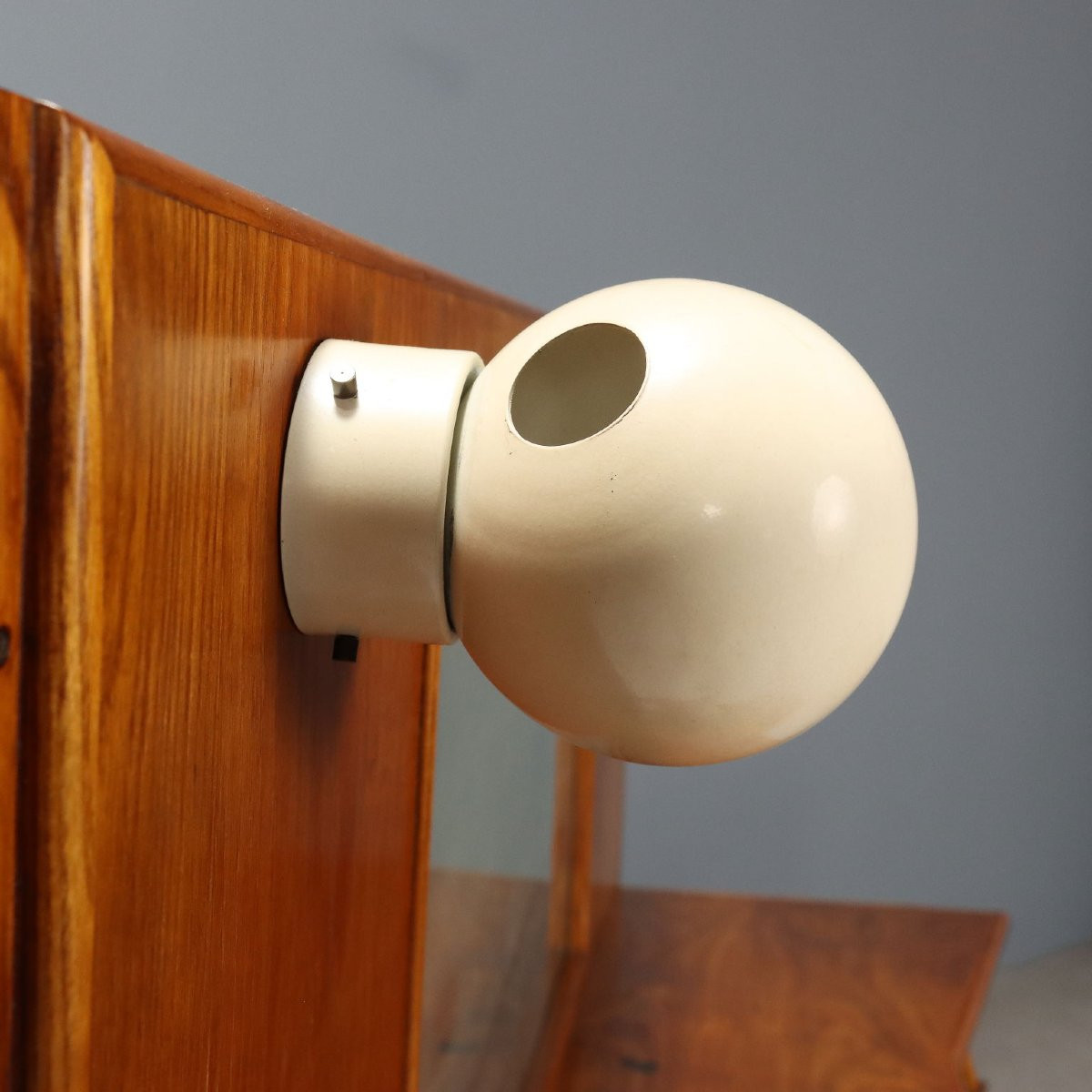 Toelette Vintage Design Impiallacciata Rovere con Specchio Anni 50-photo-6