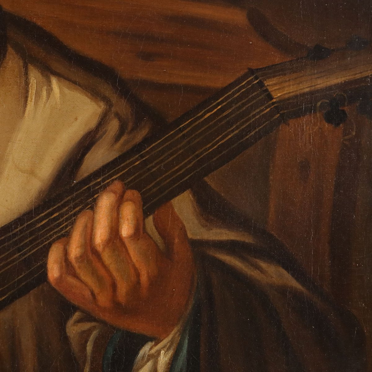 Il Suonatore di Chitarra Dipinto Antico Olio su Tela Scuola Europea XIX Secolo-photo-2