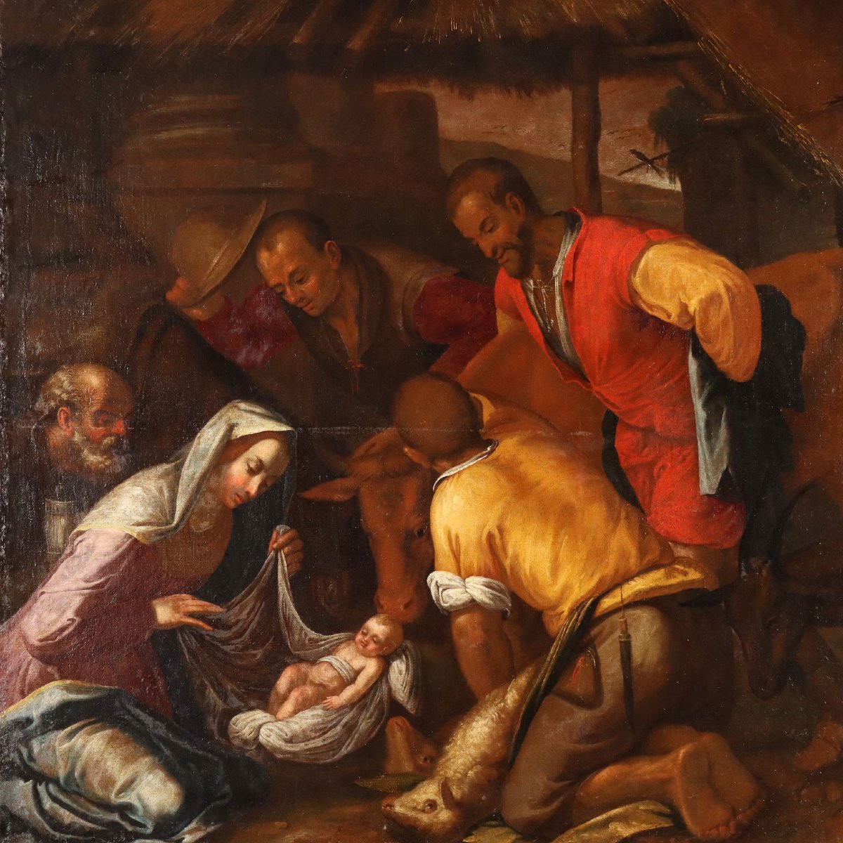 Dipinto Seguace di Jacopo da Bassano Adorazione dei Pastori XVII Secolo -photo-3