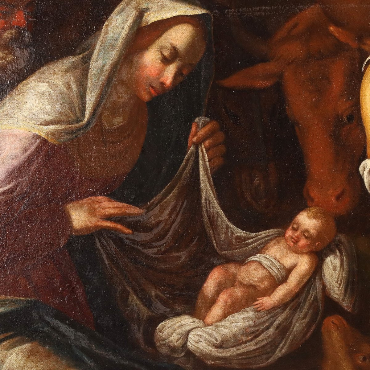 Dipinto Seguace di Jacopo da Bassano Adorazione dei Pastori XVII Secolo -photo-4