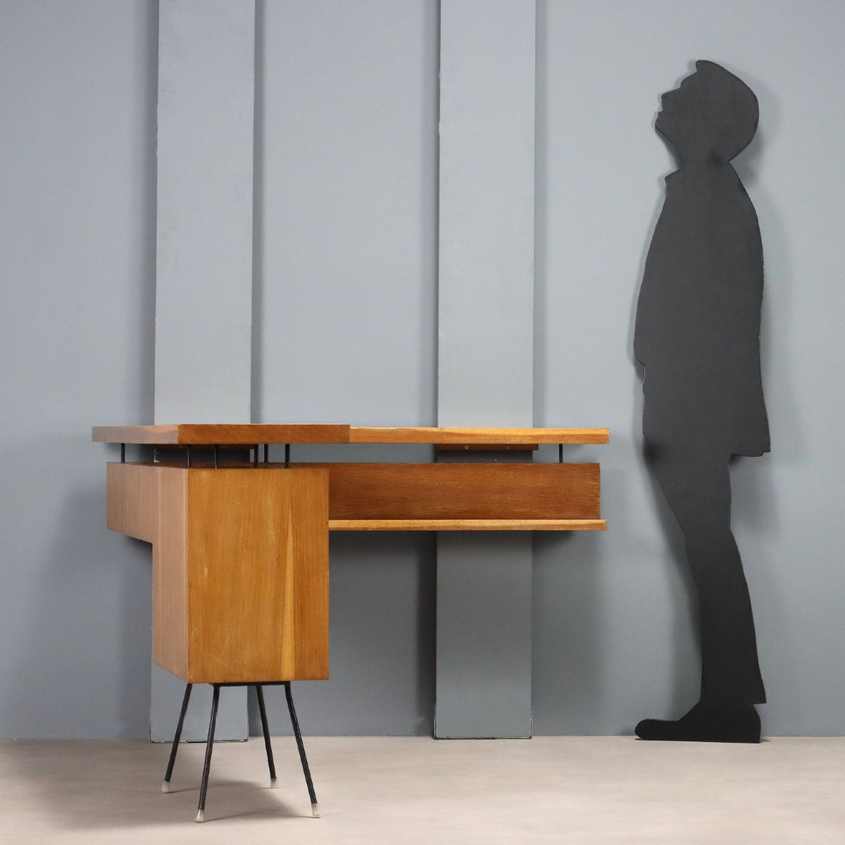 Mobile Bar Vintage Design Impiallacciato Rovere Metallo Anni 50 Originale-photo-2