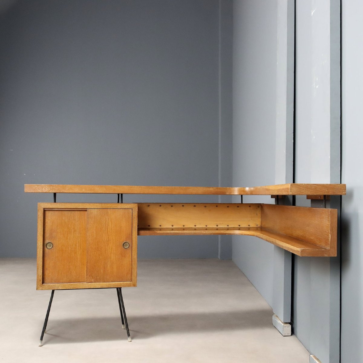 Mobile Bar Vintage Design Impiallacciato Rovere Metallo Anni 50 Originale-photo-4