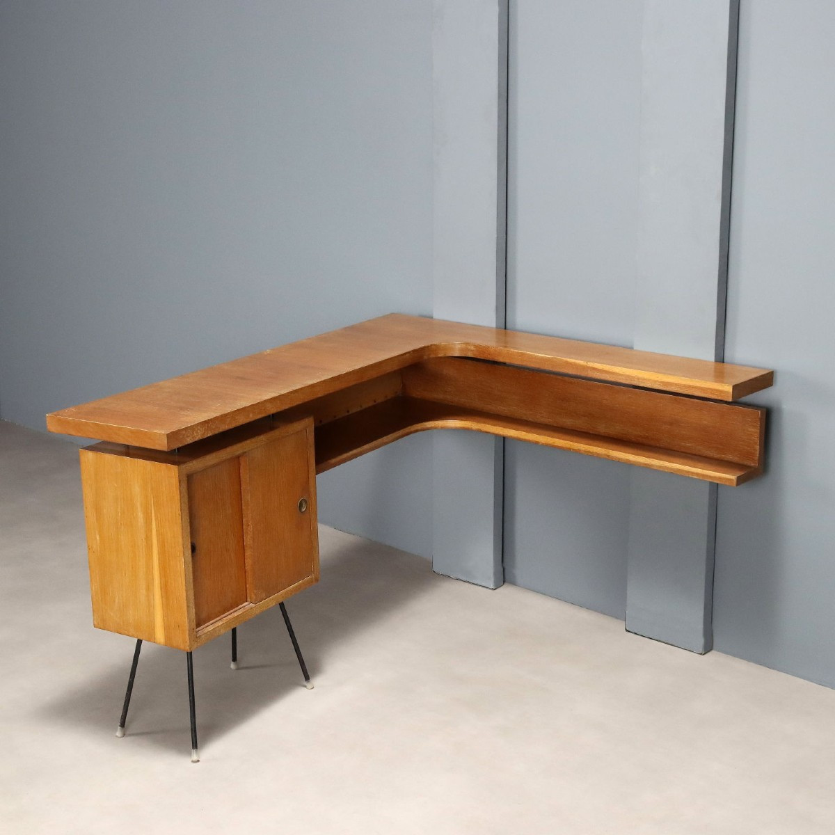 Mobile Bar Vintage Design Impiallacciato Rovere Metallo Anni 50 Originale