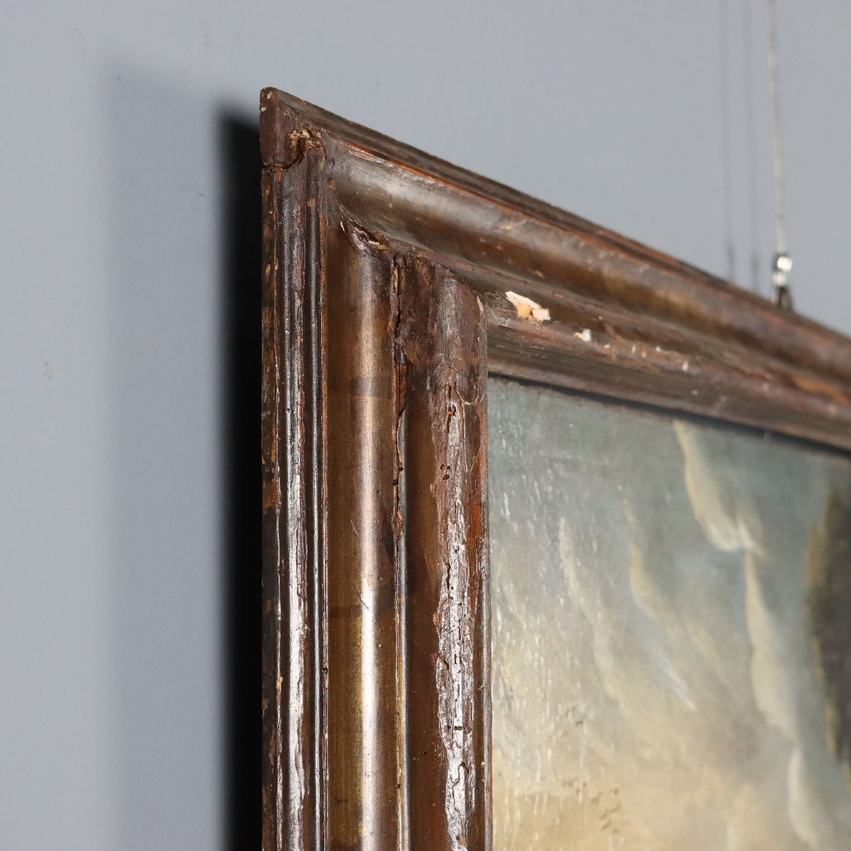 Dipinto Antico Paesaggio con Edifici e Figure Olio su Tela '700 Originale-photo-6