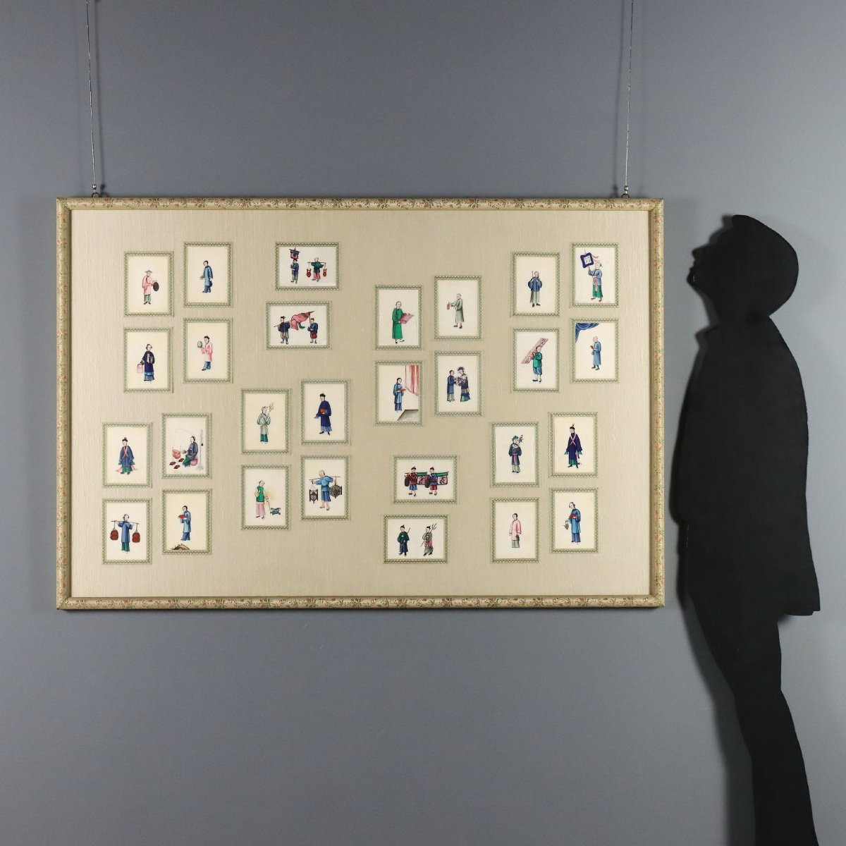 Collezione di Figure Cinesi Dipinti Antichi Canton Epoca Qing 1860 Originali-photo-2