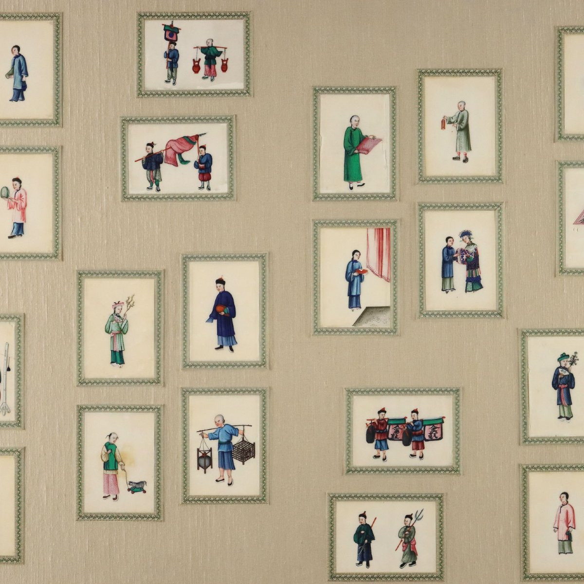 Collezione di Figure Cinesi Dipinti Antichi Canton Epoca Qing 1860 Originali-photo-3