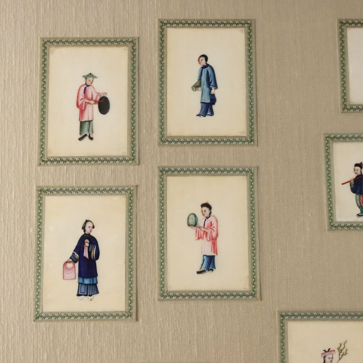 Collezione di Figure Cinesi Dipinti Antichi Canton Epoca Qing 1860 Originali-photo-4