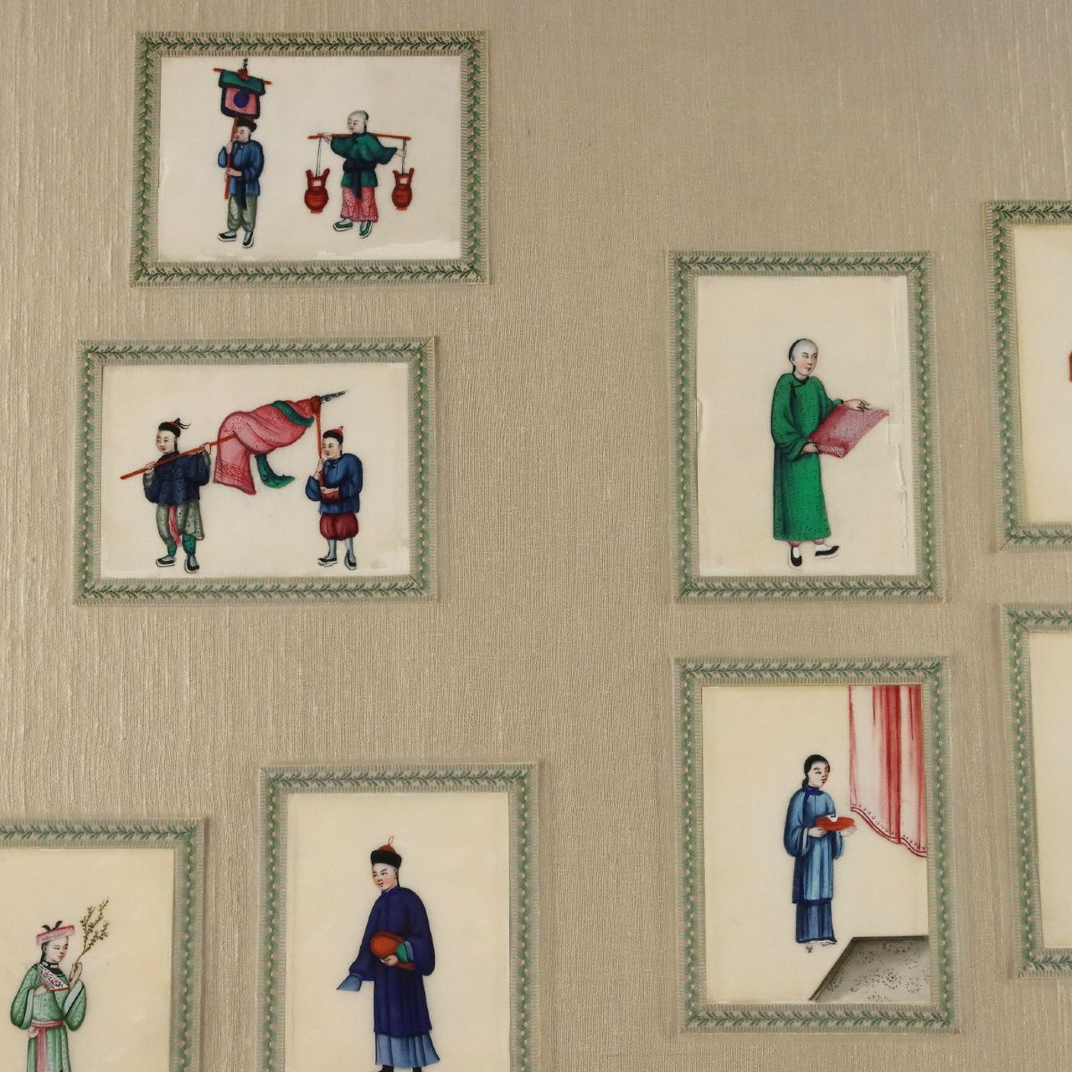 Collezione di Figure Cinesi Dipinti Antichi Canton Epoca Qing 1860 Originali-photo-1