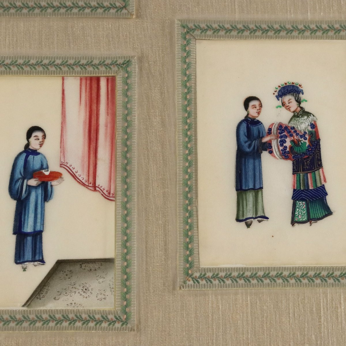 Collezione di Figure Cinesi Dipinti Antichi Canton Epoca Qing 1860 Originali-photo-4