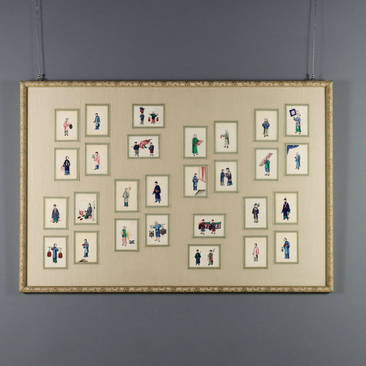 Collezione di Figure Cinesi Dipinti Antichi Canton Epoca Qing 1860 Originali