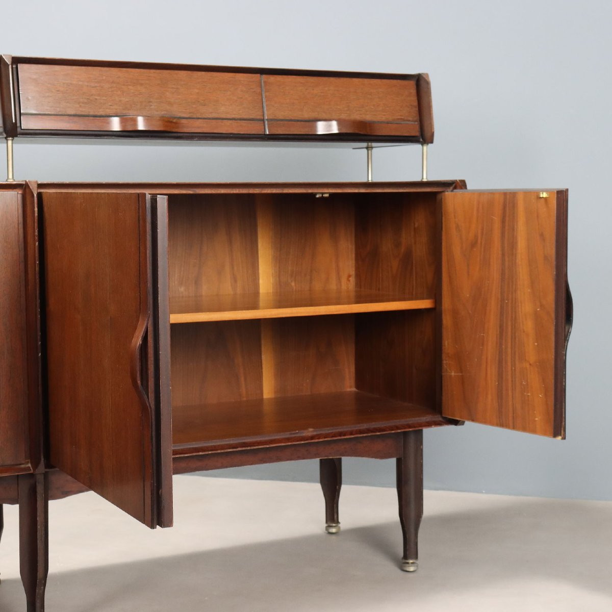 Credenza con Alzata Vintage Legno Esotico Design Italia Anni 60 Originale-photo-2