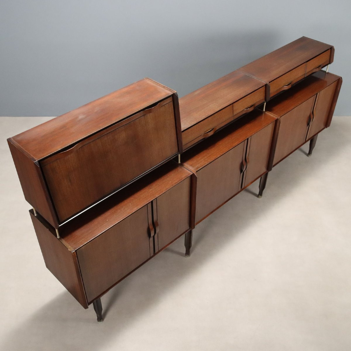 Credenza con Alzata Vintage Legno Esotico Design Italia Anni 60 Originale-photo-7