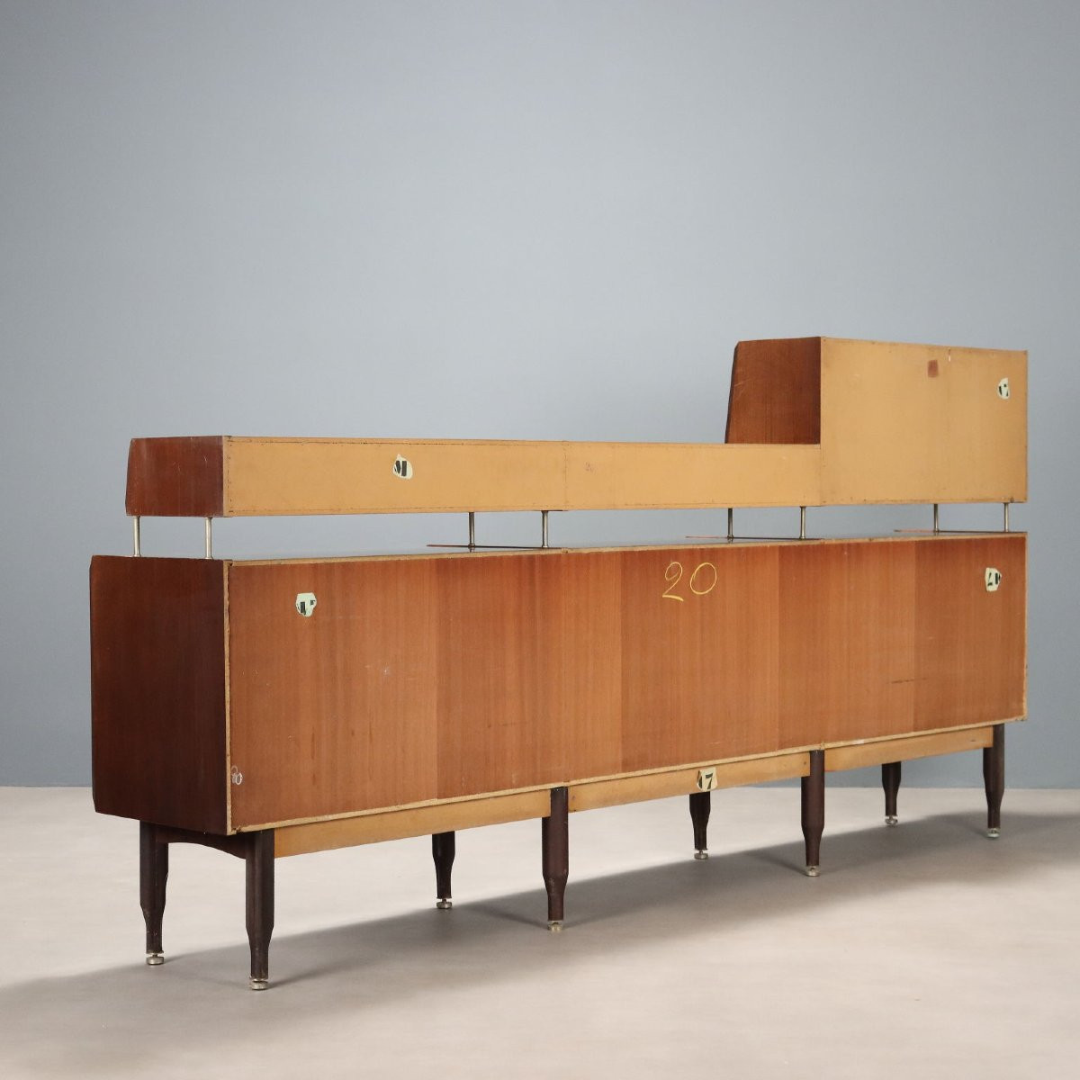 Credenza con Alzata Vintage Legno Esotico Design Italia Anni 60 Originale-photo-8
