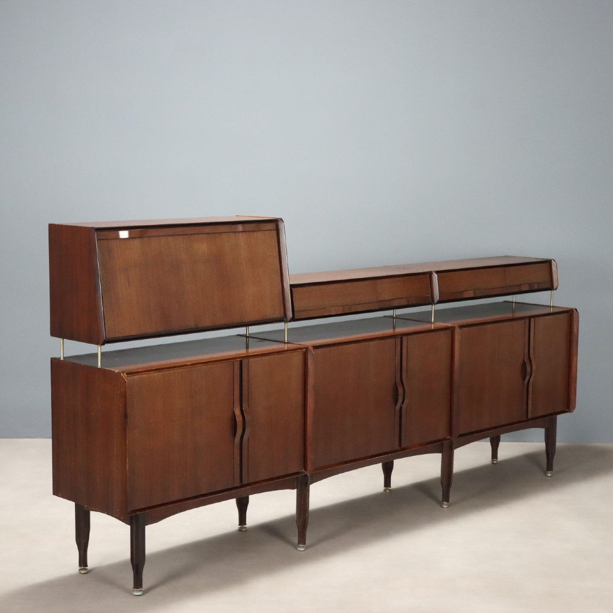 Credenza con Alzata Vintage Legno Esotico Design Italia Anni 60 Originale