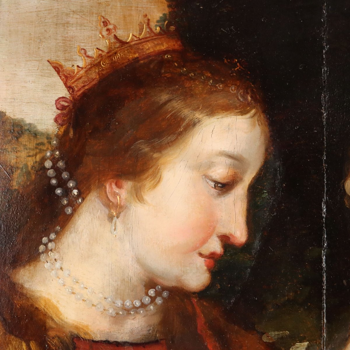 Dipinto Antico Matrimonio Mistico di Santa Caterina XVI Secolo Originale-photo-1