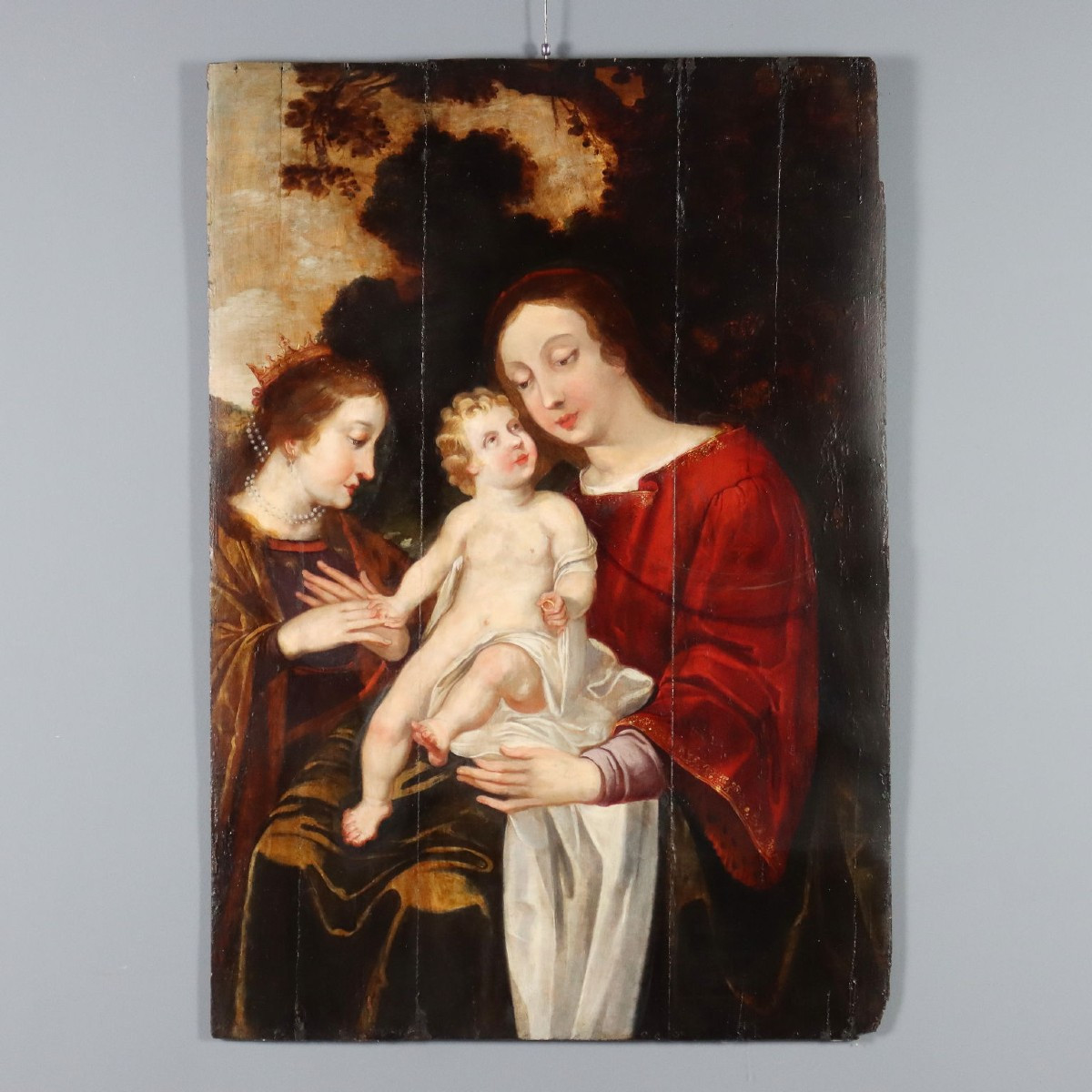 Dipinto Antico Matrimonio Mistico di Santa Caterina XVI Secolo Originale