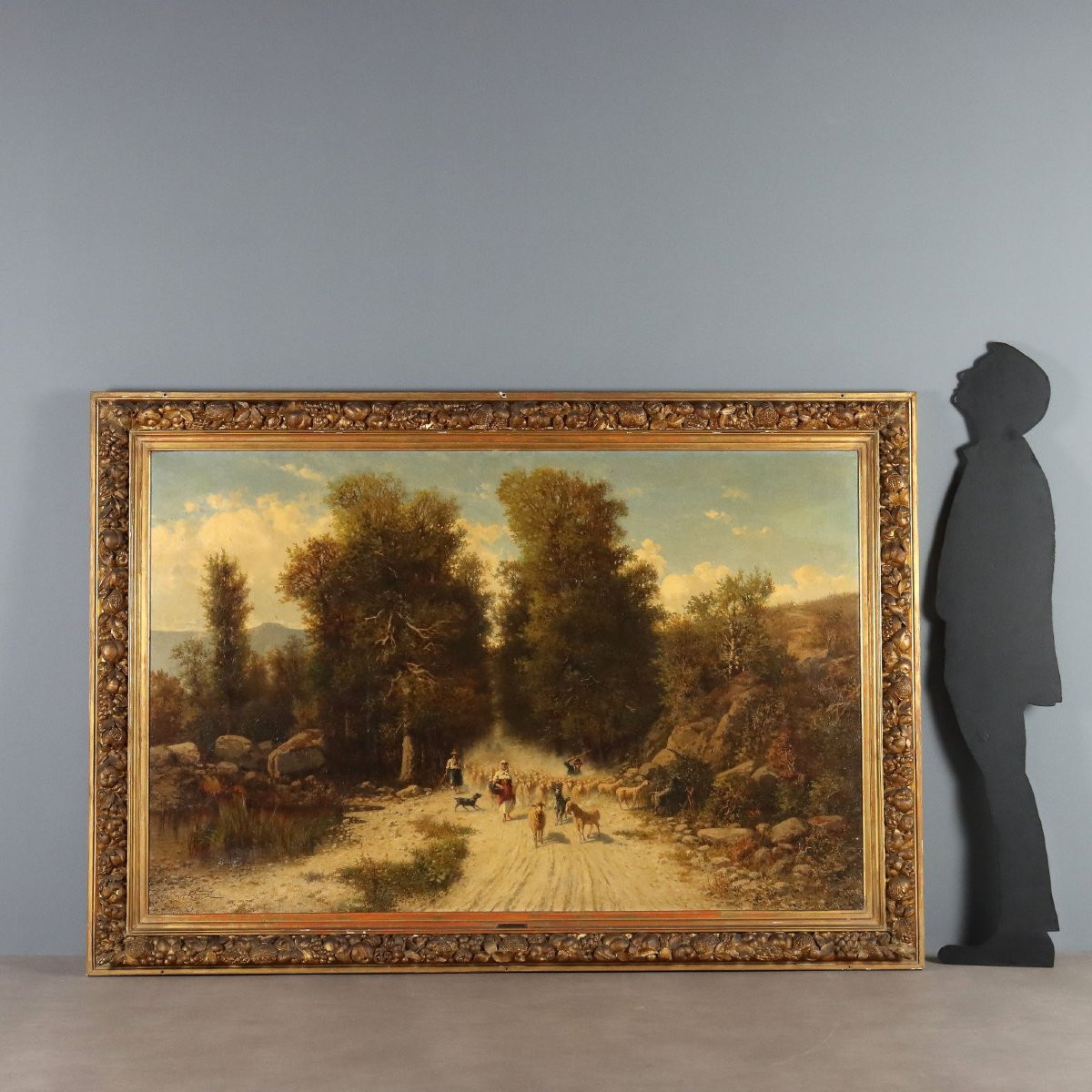 Dipinto di Achille Dovera Paesaggio con Gregge e Pastori-photo-2