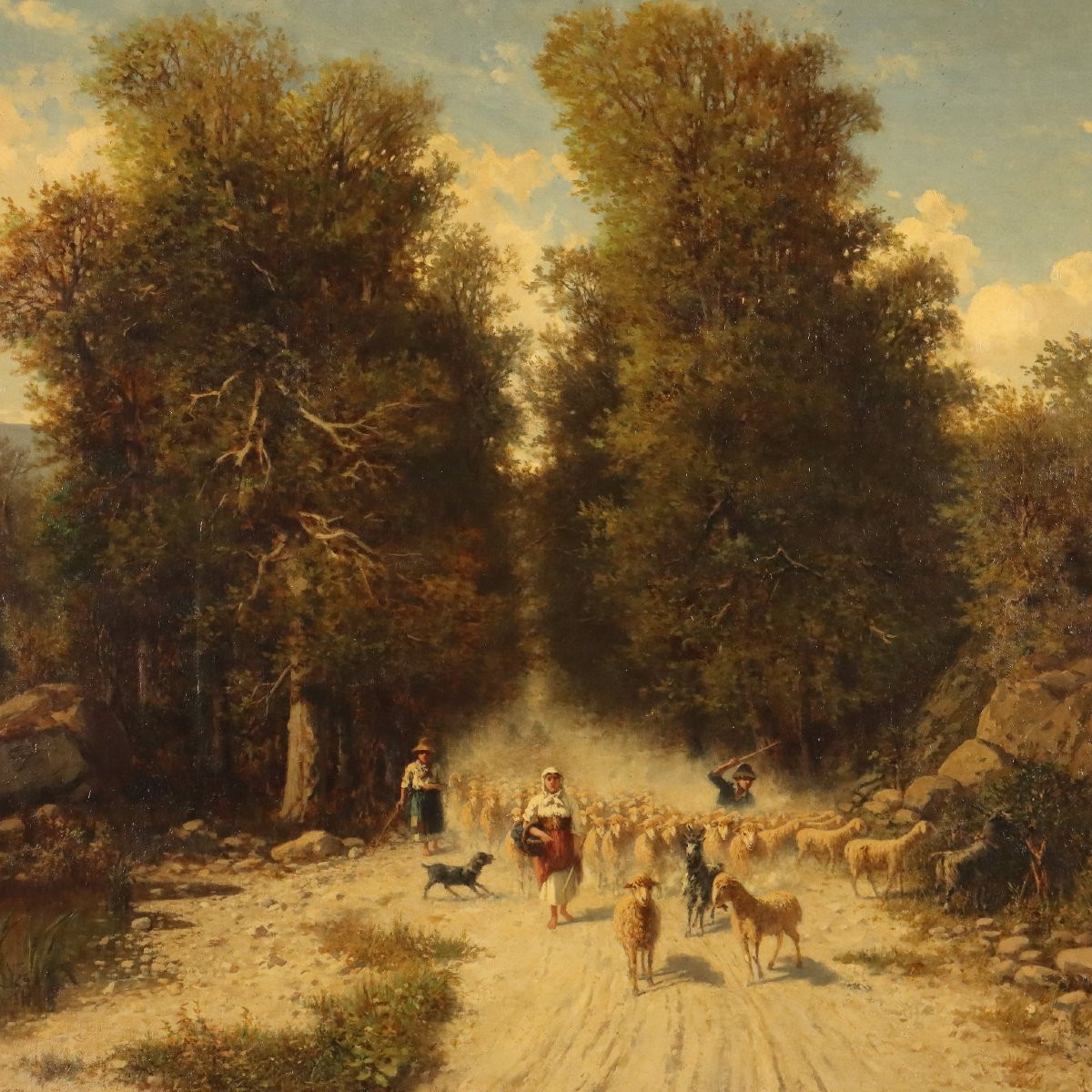 Dipinto di Achille Dovera Paesaggio con Gregge e Pastori-photo-3